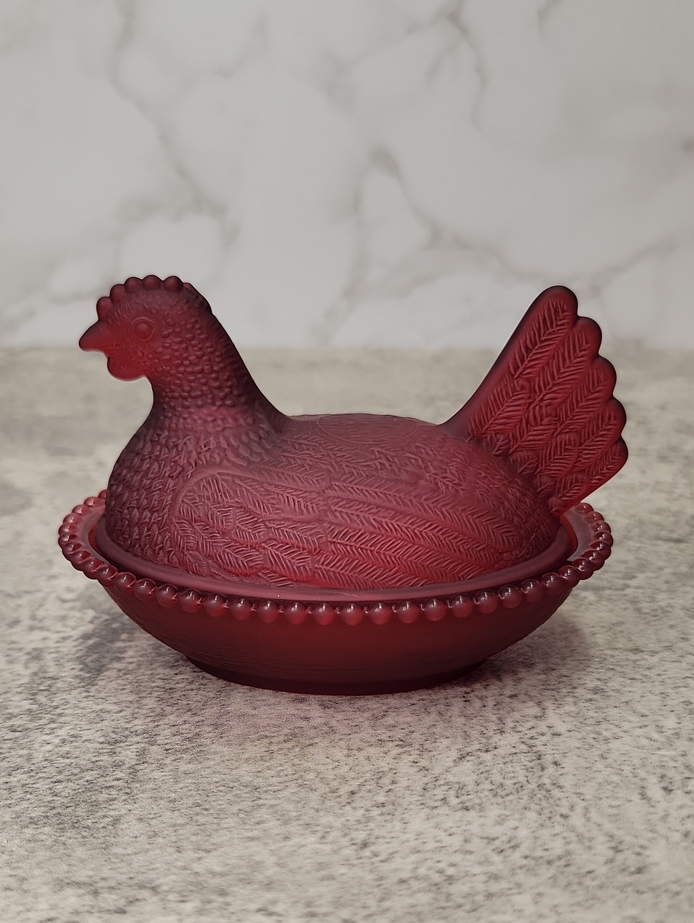 Red Glass Hen on a nest HON